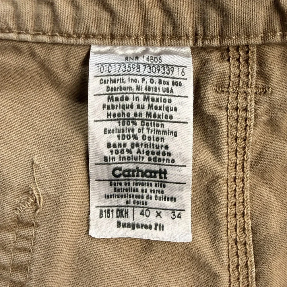 Carhartt B151 DKH Men’s 40x34 Tan Canvas Carpenter Pants 31” Inseam